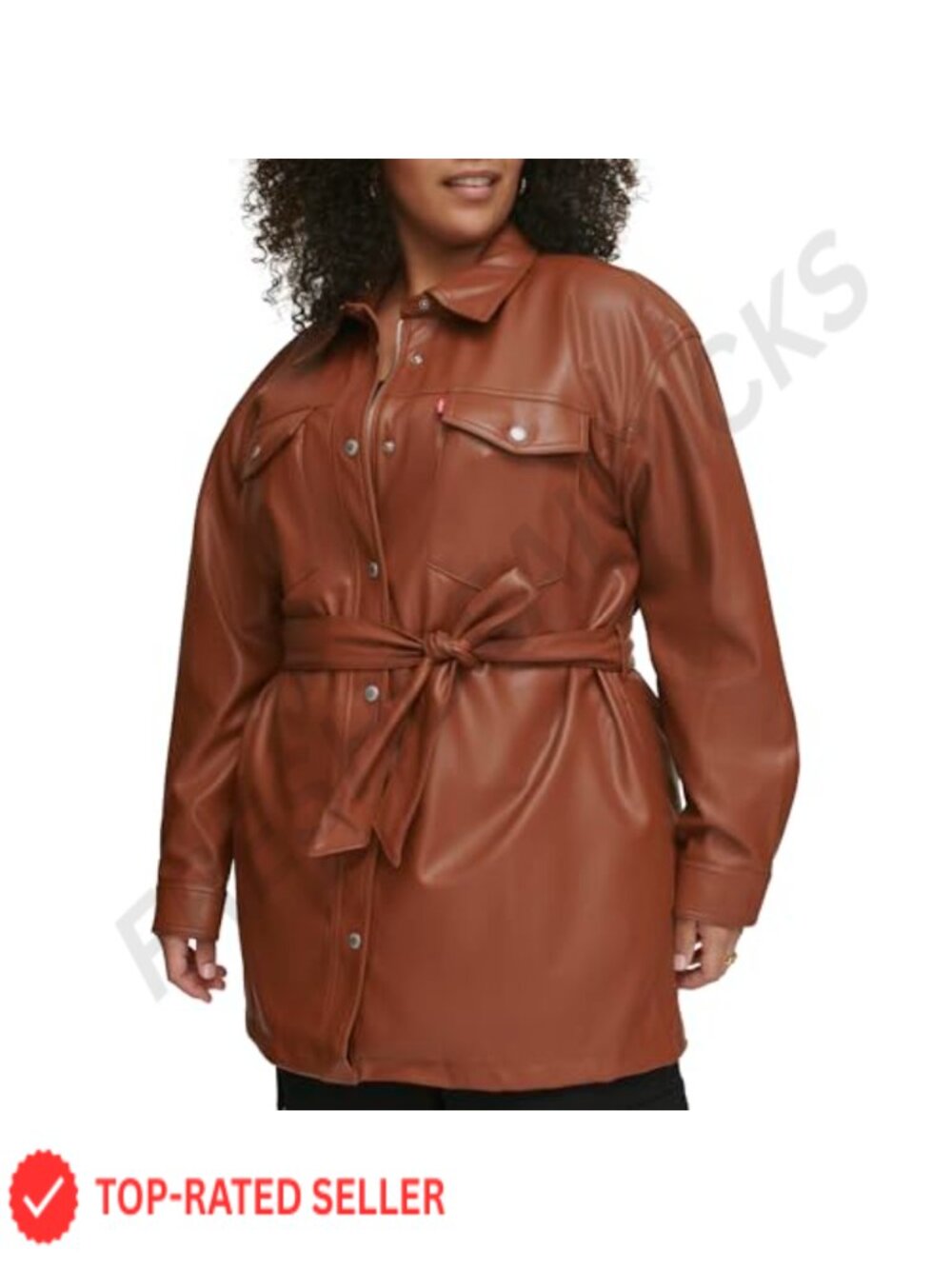 Faux Leather Belted Shirt Jacket